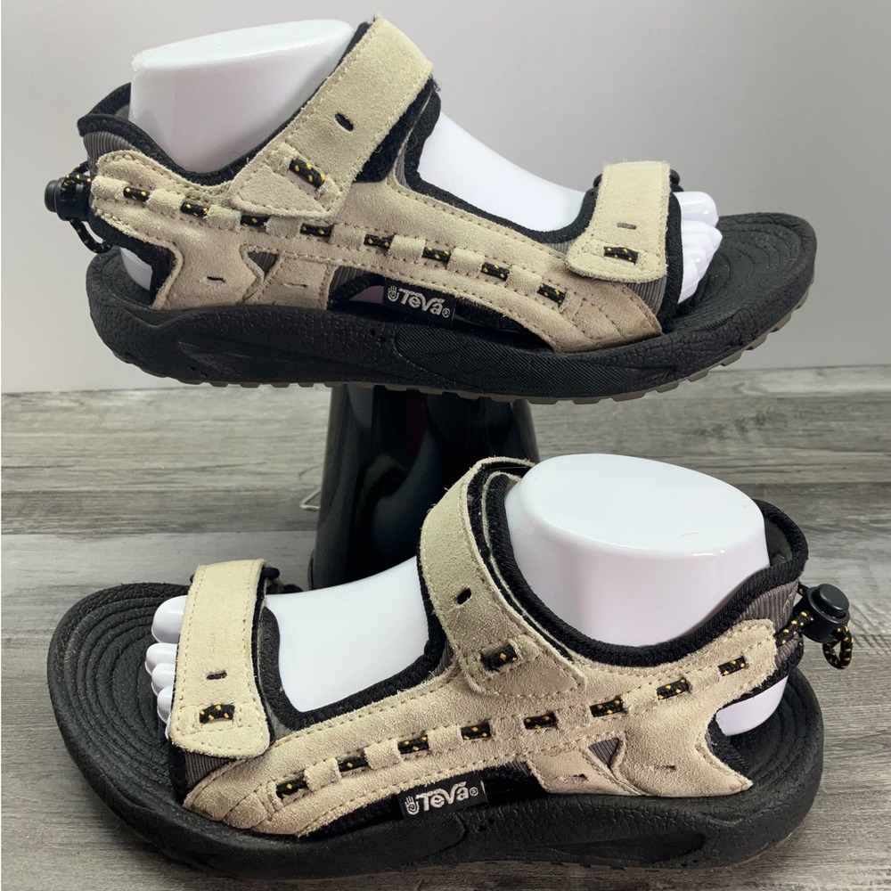 Teva 6410 Womens Hiking Sandals Beige Black Suede Adjustable Straps Size 9 EU 41